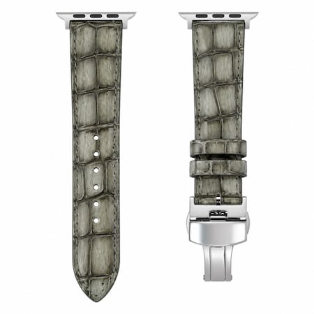 Elegani Alligator-Embossed Leather Watch Replacement Band Compatible with Apple Watch 38mm, Gray LAVT-GRY-38mm