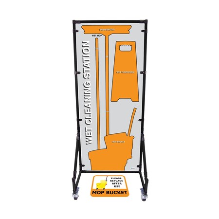 5S Supplies Housekeeping Shadow Board Broom Station V18, Gray / Orange, Kit + Stand HSB-V18-GRAY/ORANGE-KIT-STAND