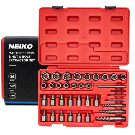 Neiko Master Screw, Nut & Bolt Extractor, 36 Piece, 3/8 Dr., CR-Mo 04208A