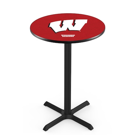 Holland Bar Stool Co 42" Blk Wrinkle Wisconsin "W" Pub Table, 36" dia. Top L211B4236Wisc-W