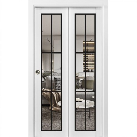 Sartodoors Sliding Closet Bi-fold Doors, Lucia 2366 White Silk with Clear Glass and Aluminum Strips, Sturdy T LUCIA2366BF-WS-84 x 84 (2* 42x84)