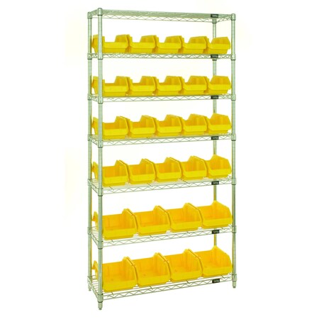 Quantum Storage Systems WIRE SHELVING UNIT W/28 YELLOW BINS BINS W7-12-28YL