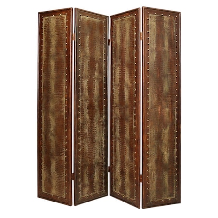 Homeroots 84" Brown Faux Leather Folding Four Panel Screen Room Divider 274739