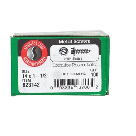 Hillman Sheet Metal Screw, Stainless Steel Flange Hex Head Hex Drive, 100 PK 76504