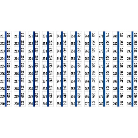 Tabbies 1/2" NUMERICAL EXHIBIT INDEX TABS, BLUE COLOR EDGE, '#201 - 300', 100 TABS/PACK, 5 PACKS/BOX, 5PK 57002