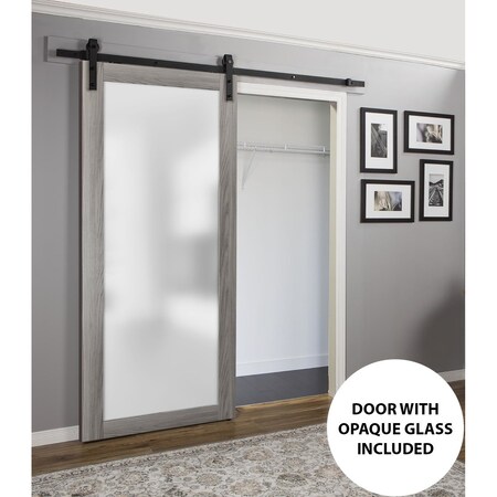Sartodoors Sturdy Barn Door Frosted Tempered Glass Planum 2102 Black 24x80 Solid Core Modern Interior PLANUM2102BD-B-GA-24