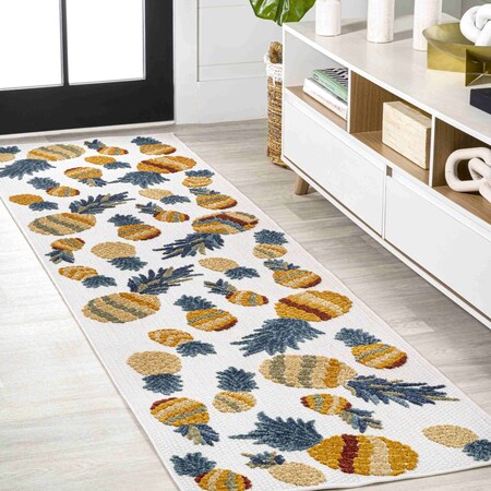 Jonathan Y Ananas Bold Pineapple High-Low Orange/Navy 2 ft. x 8 ft. Indoor/Outdoor Runner Rug AMC117A-28