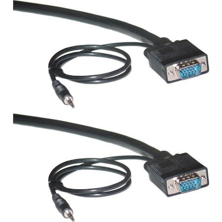 Cable Wholesale Shielded SVGA Cable with 3.5mm Audio, Black, HD15 Male, Coaxial Construction, Double 10H1-29106