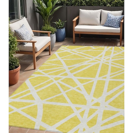 Homeroots 5' X 8' Yellow And Linen Geometric Washable Indoor Outdoor Area Rug 600499