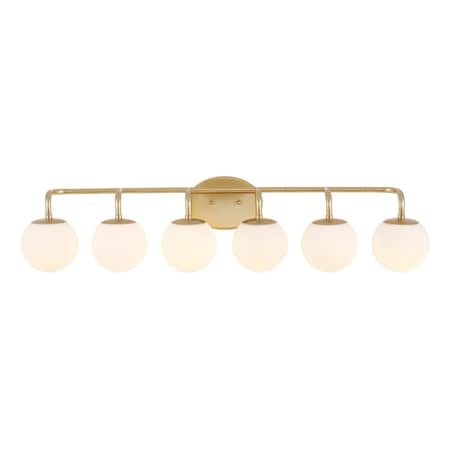 Jonathan Y Louis Parisian Globe 40" 6-Light Metal/Frosted Glass Modern Contemporary LED Vanity Light, Gold Paint JYL3560A