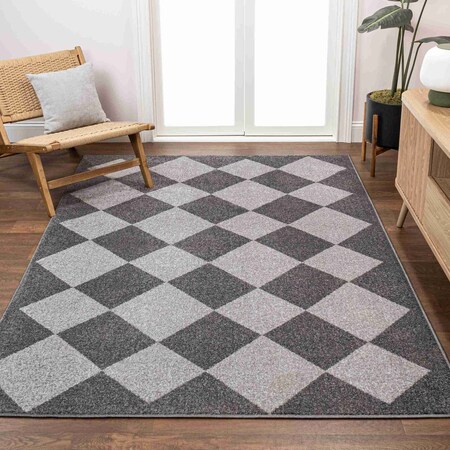 Jonathan Y Draper Classic Geometric Diamond Pattern Dark Gray/Light Gray 8 ft. x 10 ft. Area Rug ATH100C-8