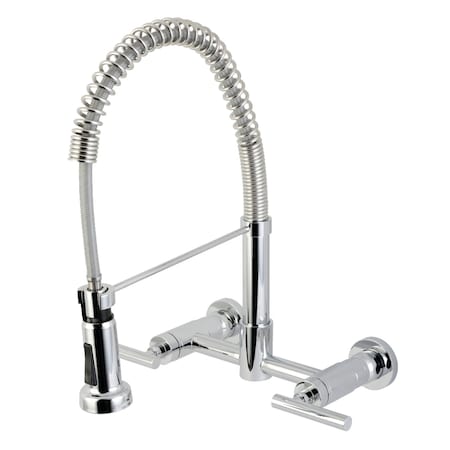 Kingston Brass Double-Handle Wall-Mount Pre-Rinse Bridge Kitchen Faucet, Polished Chrome GS8181CML
