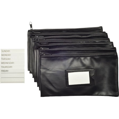 Nadex Coins Vinyl 7-Day Pack of Zippered Bank Deposit Cash and Coin Bags with Card Window Black NCB9-1002-BLK