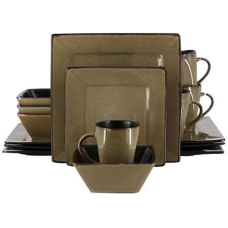Gibson Elite Kiesling 16 Piece Hard Square Stoneware Dinnerware Set in Taupe and Black 750121025M