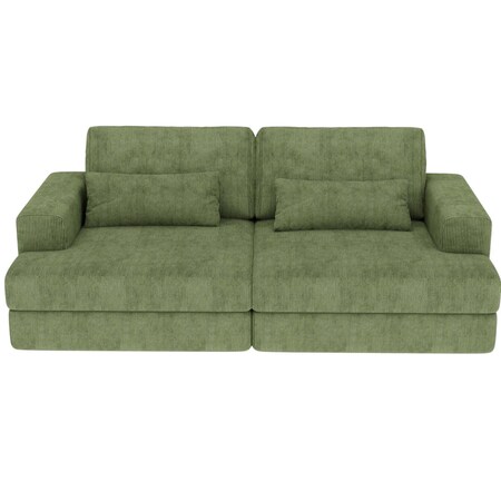 Homeroots 93" Green Corduroy Modular Stainless Steel Sleeper Sofa With Toss Pillows 706812