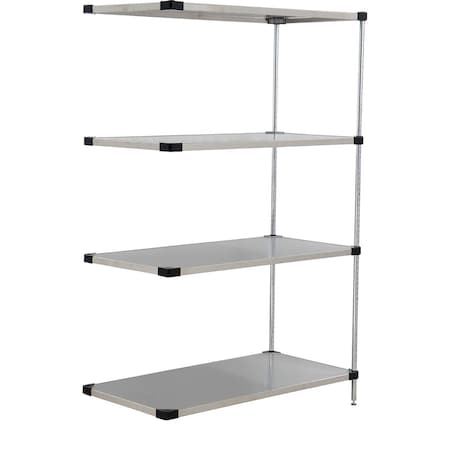 Global Industrial Nexel 4 Shelf, Stainless Steel Solid Shelving Unit, Add On, 48"W x 18"D x 86"H 797096