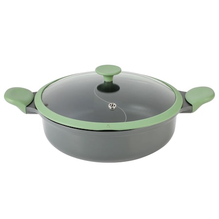 Kenmore Theodore 6.5 Quart Nonstick Cast Aluminum Divided Hot Pot Pan with Lid 137393.02