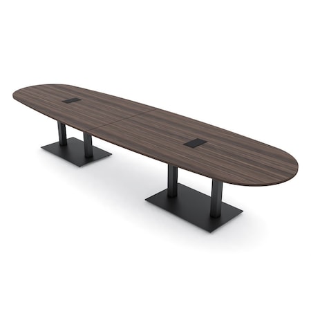Skutchi Designs Boval Conference Table With Power, 48 in W, 168 in L, Brown HAR-BOVL-48X168-DOU.BK-H3041-EBLK
