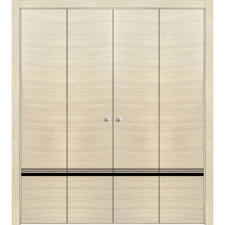 Sartodoors Sliding Closet Double Bi-fold Doors, Planum 0012 Natural Veneer and Aluminum Strips, Sturdy Tracks PLANUM0012DBF-SHP-72 x 96 (4* 18x96)
