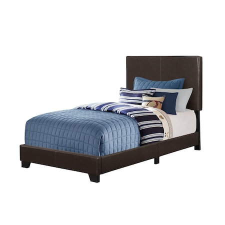 Homeroots Brown Solid Wood Twin Upholstered Faux Leather Bed Frame 333280