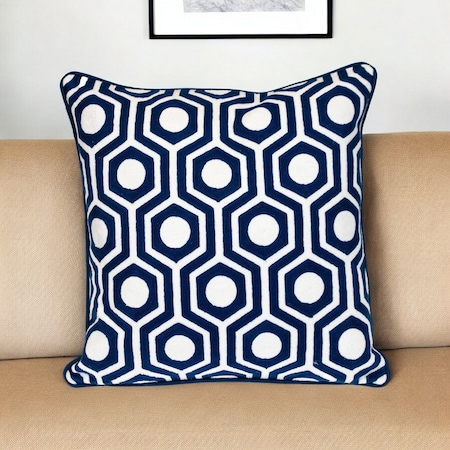 Homeroots 20" X 20" Blue Geometric Cotton Zippered Pillow 529279