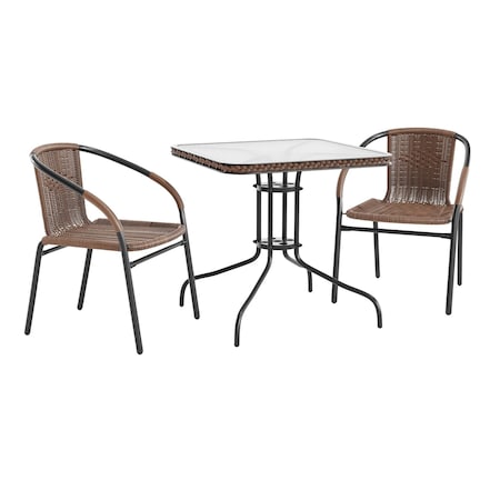 Flash Furniture Square Table Set, Aluminum, Glass, Metal, Plastic, Rattan, Clear TLH-073SQ-037BN2-GG
