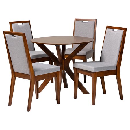 Baxton Studio Eira Modern Grey and Walnut Brown Wood 5-Piece Dining Set 254-12143-10891-ZORO