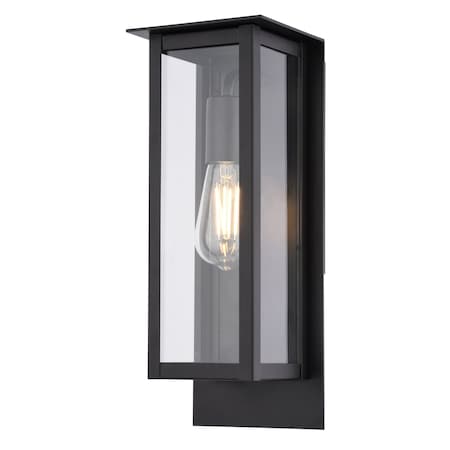 Vaxcel Burr Ridge Matte Black Outdoor Wall Sconce Light, Clear Glass Shade T0815
