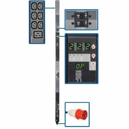 Eaton Tripp Lite Series 3-Phase Local Metered PDU, 23kW, 42 208-240V outlets 36 C13, 6 C19, IEC309 PDU3XMV6G32