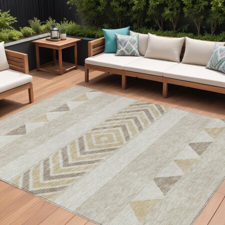 Homeroots 9' X 12' Beige Ivory And Taupe Southwestern Washable Indoor Outdoor Area Rug 613883