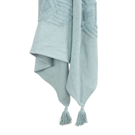 Homeroots 50" X 60" Aqua Cotton Woven Ikat Throw Blanket with Tassels 518845