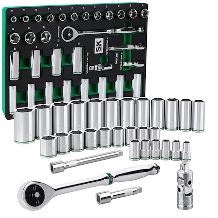 Sk Professional Tools Drive Metric Chrome Socket Set 1/2", 31pc SK01315-216P