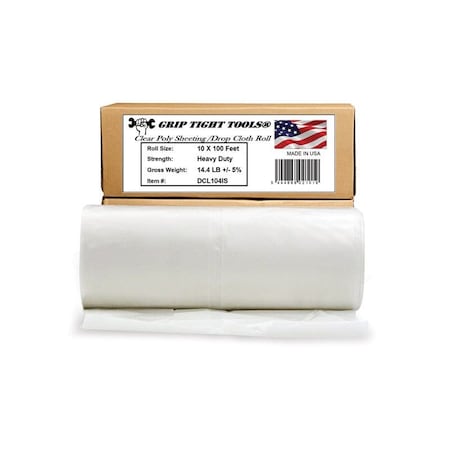 Grip Tight Tools Clear Poly Sheeting, Drop Cloth Roll 10' x 100', 3 Mil Heavy Duty DCL104IS