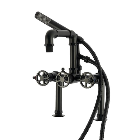 Kingston Brass 7" Center Deck-Mount Clawfoot Tub Faucet with Hand Shower, Matte Black AE6400CG