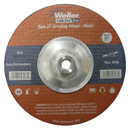 Weiler 4-.50 in. X .25 in. Type 27 Grinding Wheel- A24N- .63 in.-11 A.H 804-56455