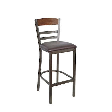 Bfm Seating Barrick Steel Wood Back Bar Stool - Grade 2 Upholstered Seat, Autumn Ash Back - Clear Coat Finish 2165BVNS004-AACL