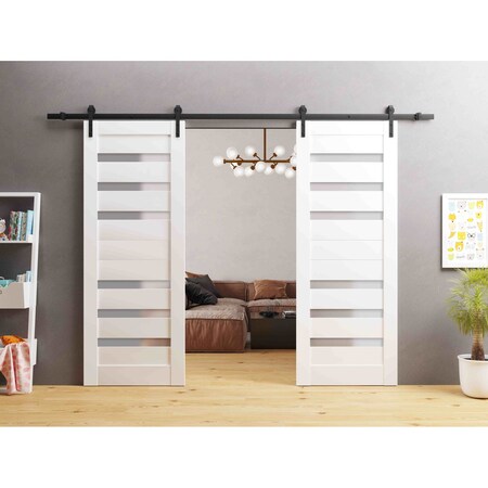 Sartodoors Sturdy Double Barn Door White Solid Core Modern Interior QUADRO4266DB-WS-36