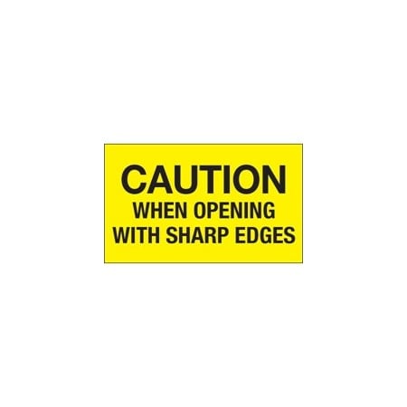 Bubblefast 3 x 5'' - ''Caution When Opening With Sharp Edges'' Fluorescent Yellow Labels BFDL1224