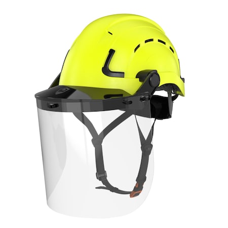 Defender Safety H2-CH Safety Helmet w/ Clear Face Shield-Type 2 Class C, ANSI Z89 and EN12492 rated, Safety Yellow H2-CH-07-FS