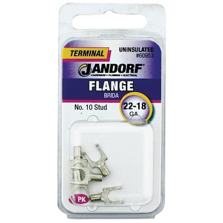 Jandorf Non-Insulated Flanged Spade Terminal, 22 to 18 AWG Wire, #10 Stud, Copper Contact 60953
