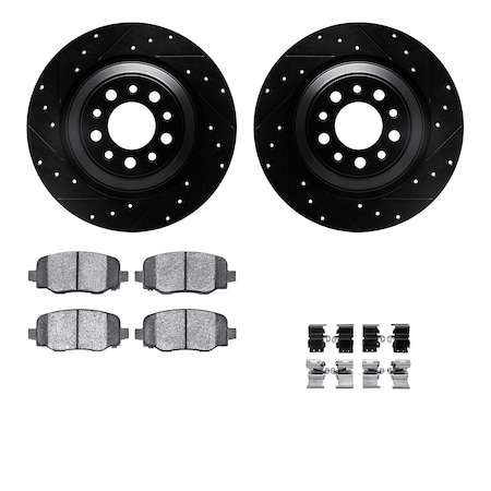 Dynamic Friction Co DFC Brake Rotor - Dimpled & Slotted - Black w/5000 Brake Pads & HW Kit 8512-42044