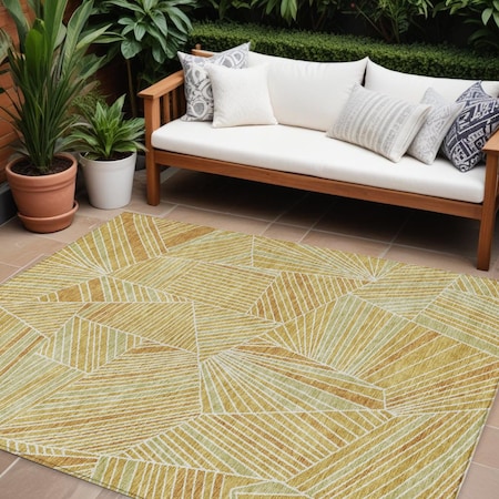 Homeroots 8' X 10' Gold Copper And Brown Geometric Washable Indoor Outdoor Area Rug 594788