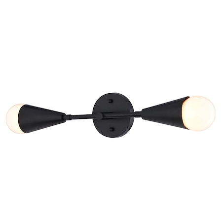Vaxcel Zurich 2-Light Black Modern Wall Sconce, Cone Shade, Bathroom Vanity Fixture W0534