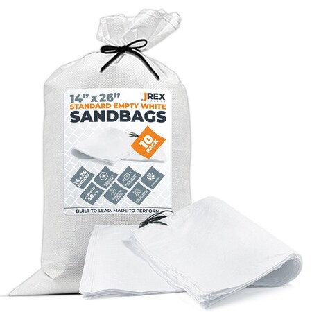 Jrex Safety Woven White Polypropylene Sandbags - 14 x 26 in, 50 lb Capacity, 10PK SBW-JR-1426-10PK