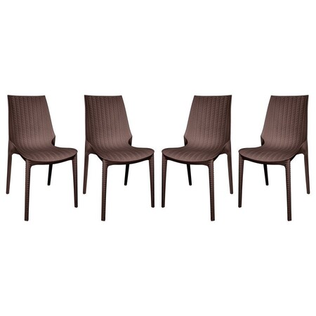 Leisuremod Kent Outdoor Dining Side Chair, Brown, 4PK KC19BR4