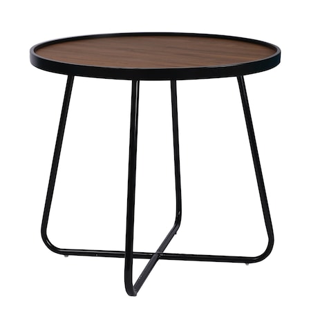 Homeroots 24" Black Wood And Metal Round Cross Legs Coffee Table 554288