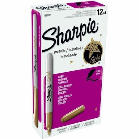 Sharpie Permanent Marker, Metallic Gold, Fine Tip, Capped, 12 PK 1823889