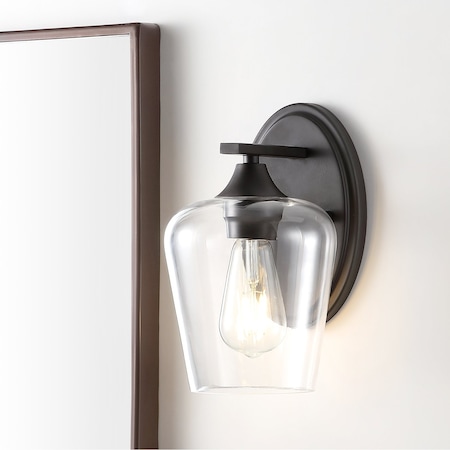 Jonathan Y Jayne 6" 1-Light Iron/Glass Cottage Rustic LED Vanity Light, Oil Rubbed Bronze JYL7545A