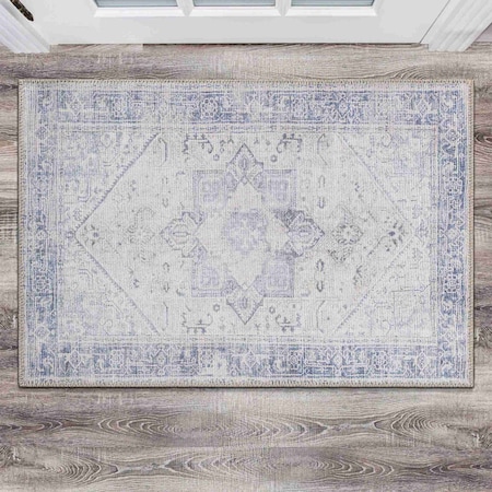 World Rug Gallery Medallion Boho Machine Washable Area Rug 20 in x 30 in Blue 5054BLUE20X30