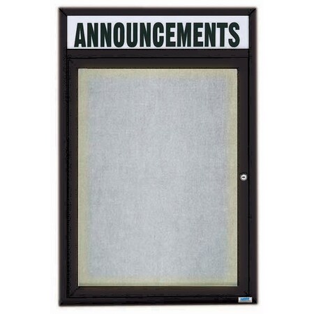 Aarco Illuminated Outdoor Enclosed Bulletin Board w/ Al Frame Header, Powder Coated Black, 24''Hx18''W ODCC2418RHIBK